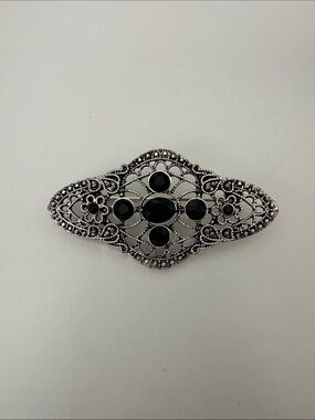 Vintage-Inspired Black Crystal Filigree Barrette